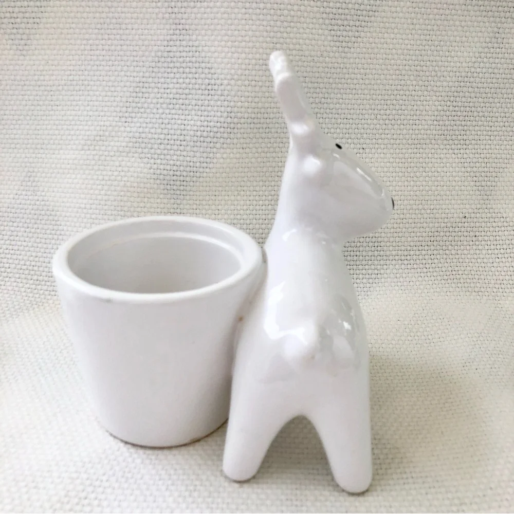 White Ceramic Reindeer Planter Christmas Holiday winter tea light plants NWT